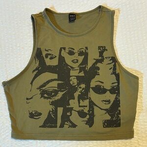 SHEIN Khaki Graphic Crop Top